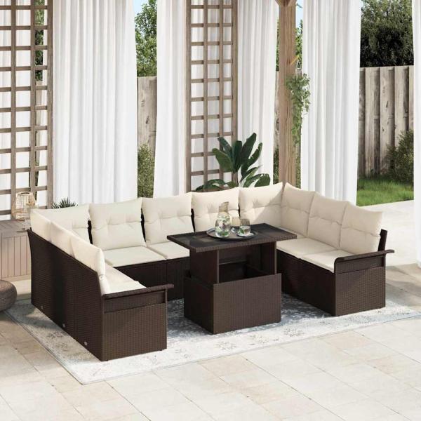 ARDEBO.de - 10-teiliges Garten Sofa Set mit Kissen Braun Poly Rattan