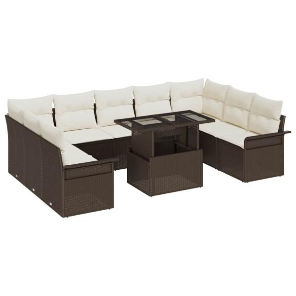10-teiliges Garten Sofa Set mit Kissen Braun Poly Rattan