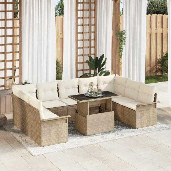 ARDEBO.de - 10-teiliges Gartensofa-Set mit Kissen Beige Poly Rattan