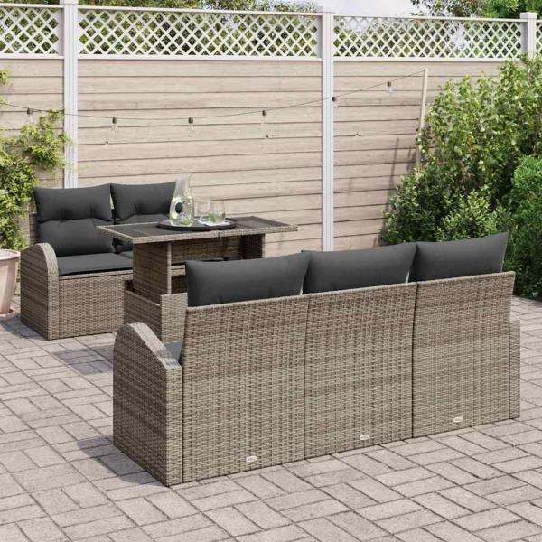 6-teiliges Garten Sofa Set mit Kissen Grau Poly Rattan