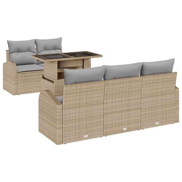 6-teiliges Garten-Sofa-Set mit Kissen Beige Poly-Rattan