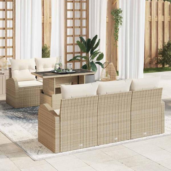 ARDEBO.de - 6-teiliges Garten Sofa Set mit Kissen Beige Poly Rattan