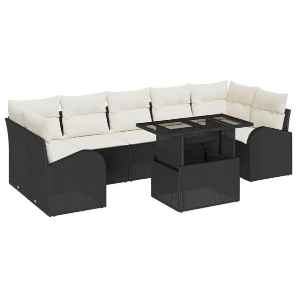 8-teiliges Garten-Sofa-Set mit Kissen Schwarzes Poly-Rattan