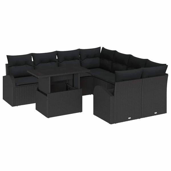 Gartensofa-set 9 stk. Schwarz Poly-Rattan