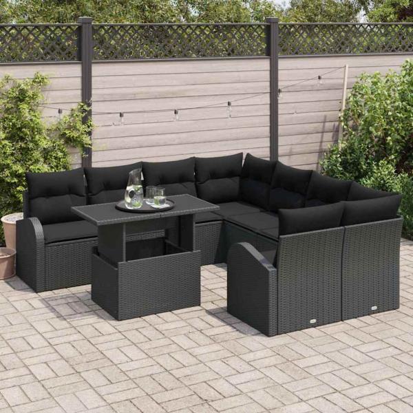 Gartensofa-set 9 stk. Schwarz Poly-Rattan