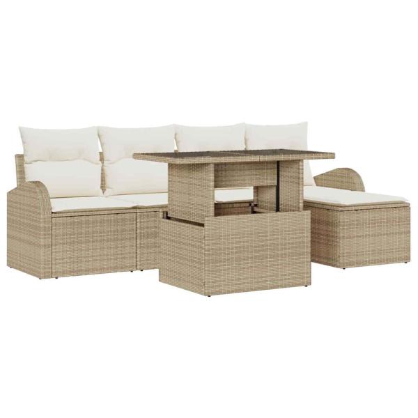 6-teiliges Garten Sofa Set mit Kissen Beige Poly Rattan