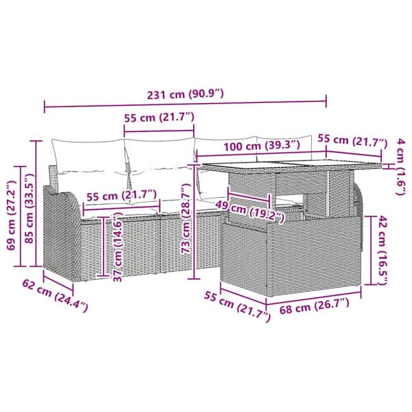 6-teiliges Garten Sofa Set mit Kissen Beige Poly Rattan