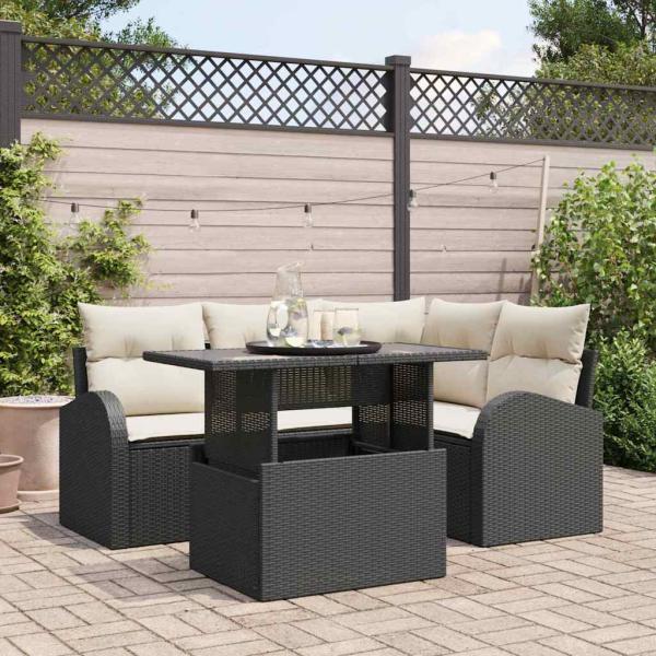 ARDEBO.de - 5-teiliges Garten Sofa Set mit Kissen Schwarz Poly Rattan