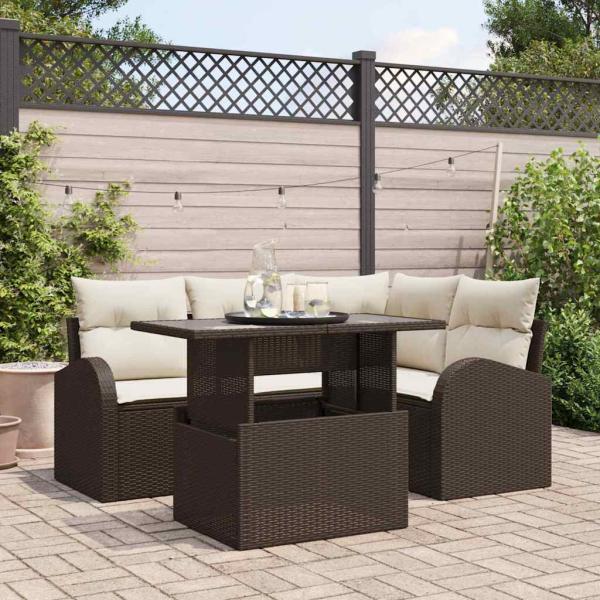ARDEBO.de - 5-teiliges Garten Sofa Set mit Kissen Braun Poly Rattan