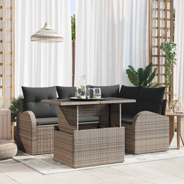 ARDEBO.de - 5-teiliges Garten-Sofa-Set mit Kissen Grau Poly Rattan