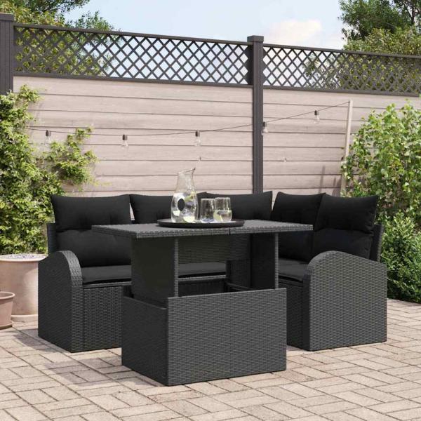 ARDEBO.de - 5-teiliges Garten Sofa Set mit Kissen Schwarz Poly Rattan