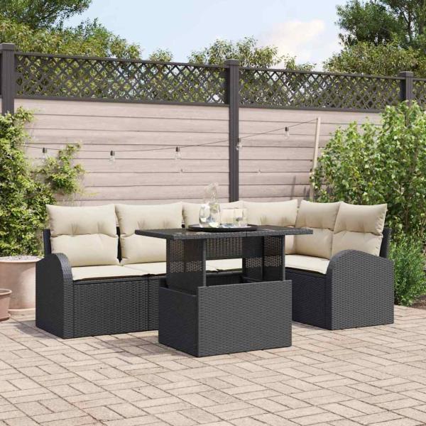 ARDEBO.de - 6-teiliges Garten-Sofa-Set mit Kissen Schwarz Poly-Rattan