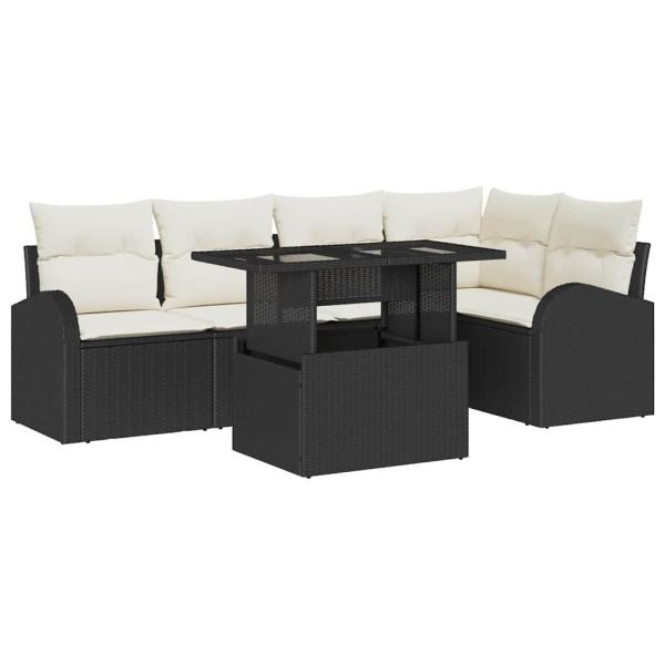 6-teiliges Garten-Sofa-Set mit Kissen Schwarz Poly-Rattan