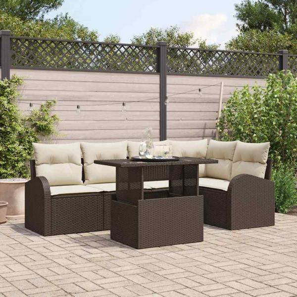 ARDEBO.de - 6-teiliges Garten Sofa Set mit Kissen Braun Poly Rattan