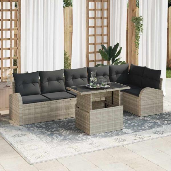 ARDEBO.de - 7-teiliges Garten Sofa Set mit Kissen in Hellgrau aus Poly Rattan