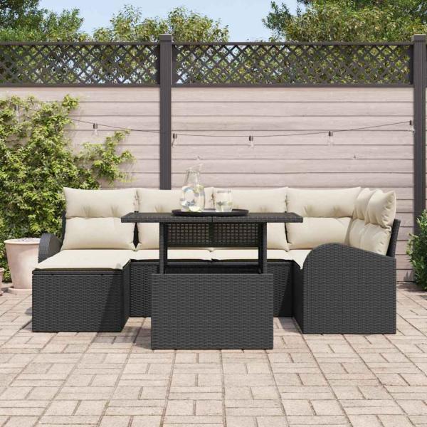 7-teiliges Garten-Sofa-Set mit Kissen Schwarz Poly-Rattan