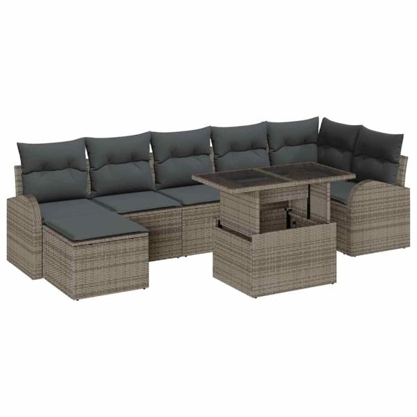 8-teiliges Garten-Sofaset mit Kissen in grauem Poly-Rattan