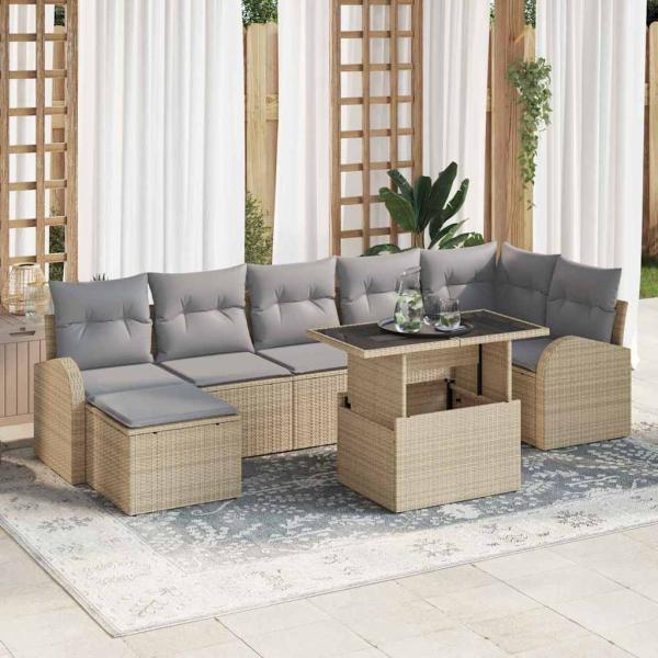 ARDEBO.de - 8-teiliges Garten-Sofa-Set mit Kissen Beige Poly Rattan