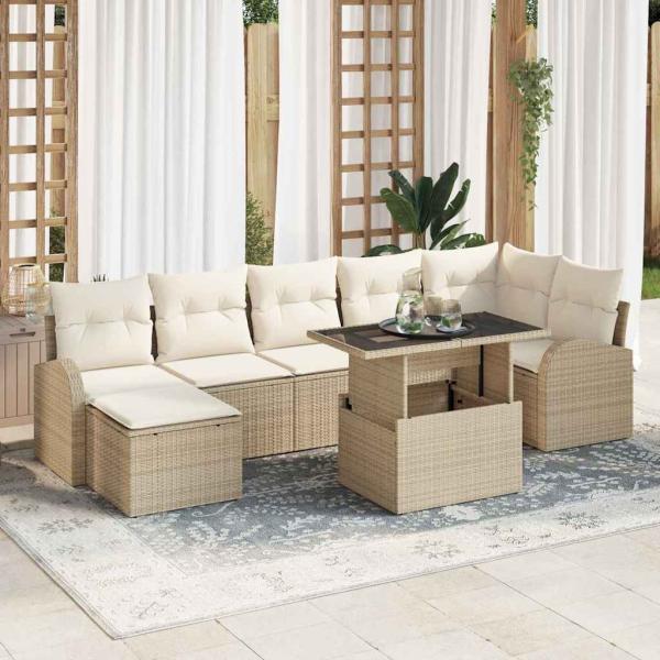 ARDEBO.de - 8-teiliges Garten Sofaset mit Kissen Beige Poly Rattan