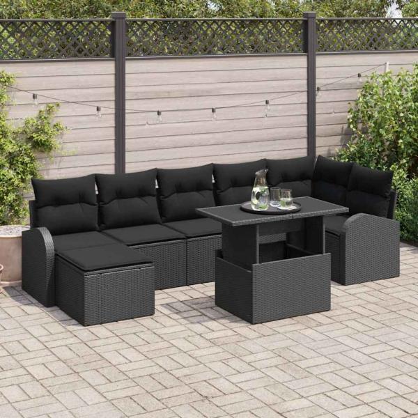 ARDEBO.de - 8-teiliges Garten Sofa Set mit Kissen Schwarz Poly Rattan