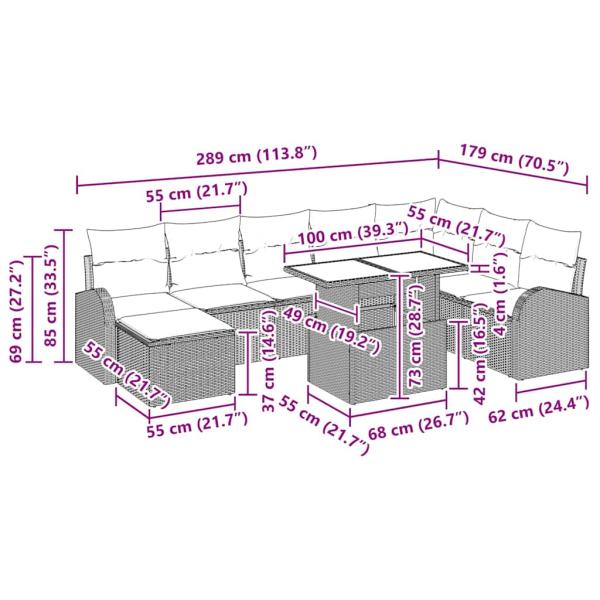 ARDEBO.de - 9-teiliges Garten Sofa Set mit Kissen Beige Poly Rattan