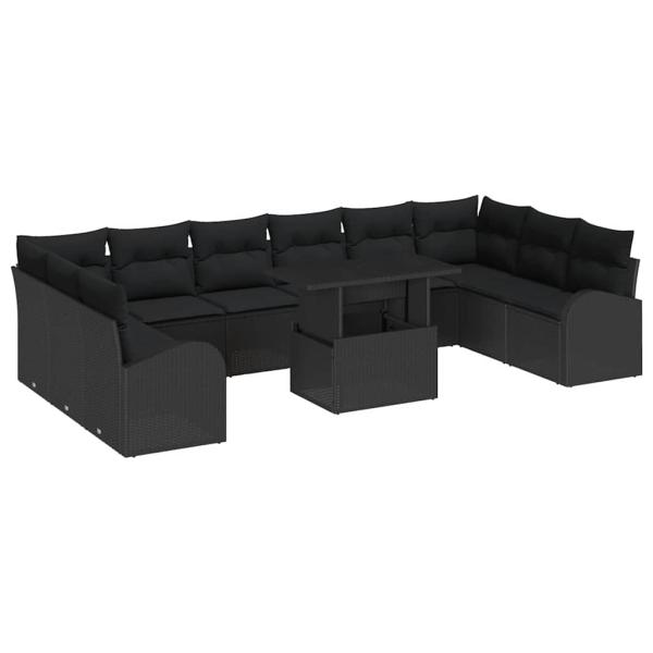 11-teiliges Garten Sofa Set mit Kissen Schwarz Poly Rattan