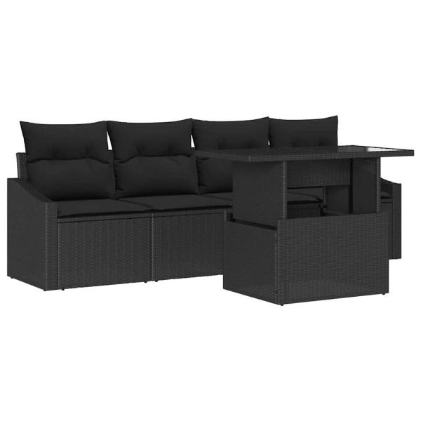 5-teiliges Garten-Sofa-Set mit Kissen Schwarz Poly Rattan