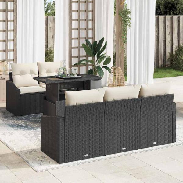 ARDEBO.de - 6-teiliges Garten-Sofa-Set mit Kissen Schwarz Poly-Rattan