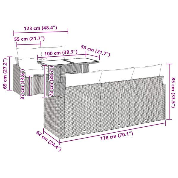 6-teiliges Garten-Sofa-Set mit Kissen Schwarz Poly-Rattan