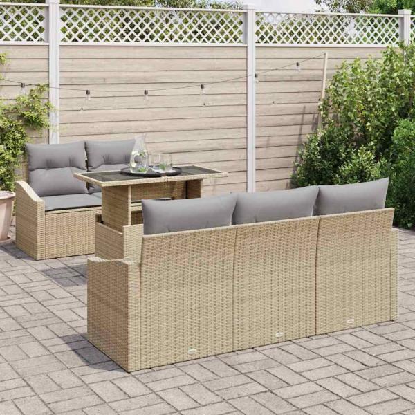 6-teiliges Garten Sofa Set mit Kissen Beige Poly Rattan