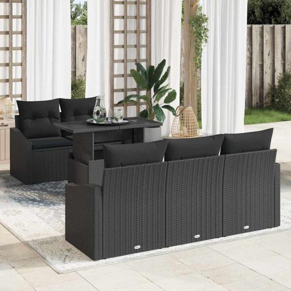 ARDEBO.de - 6-teiliges Garten Sofa Set mit Kissen Schwarz Poly Rattan