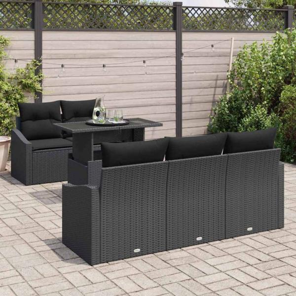6-teiliges Garten Sofa Set mit Kissen Schwarz Poly Rattan