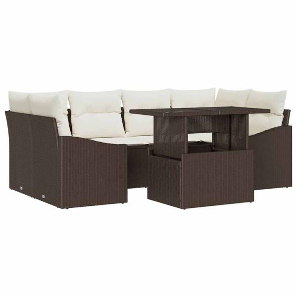 Garten-Sofa-Set mit Kissen 7 pcs Braun und Creme Poly-Rattan