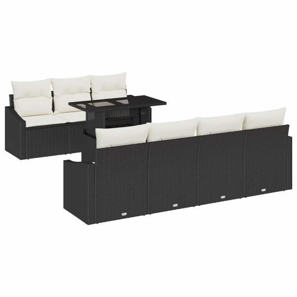 8-teiliges Garten-Sofa-Set mit Kissen Schwarz Poly-Rattan