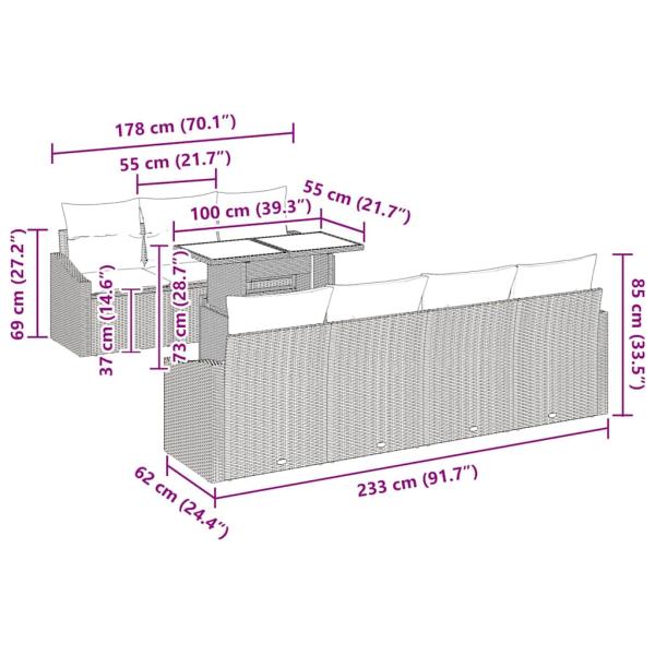 8-teiliges Garten-Sofa-Set mit Kissen Braun Poly-Rattan