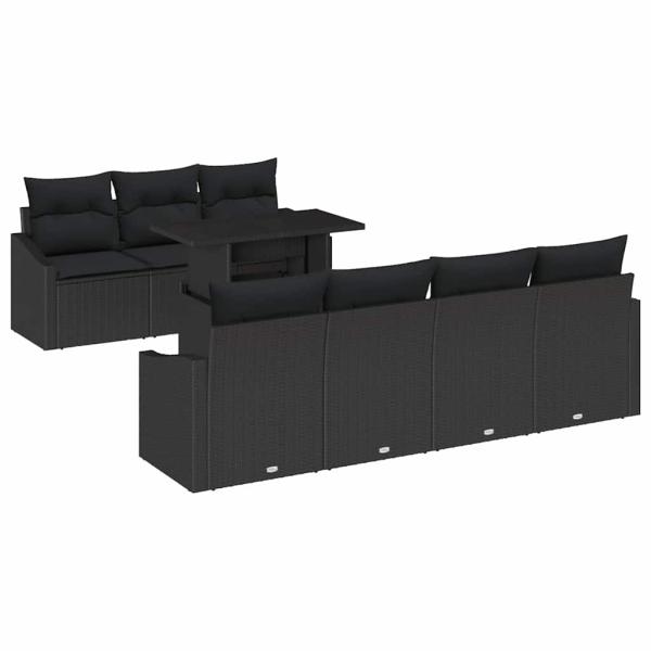 8-teiliges Garten Sofa Set mit Kissen Schwarz Poly Rattan