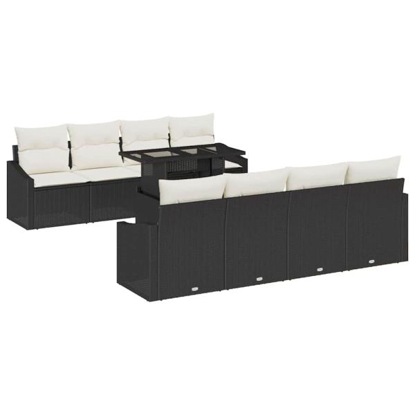 9-teiliges Garten Sofa Set mit Kissen Schwarz Poly Rattan