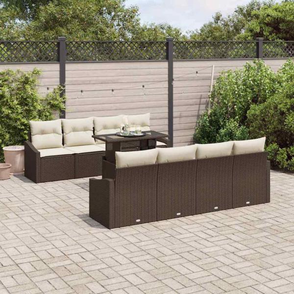 ARDEBO.de - 9-teiliges Garten Sofa Set mit Kissen Braun Poly Rattan