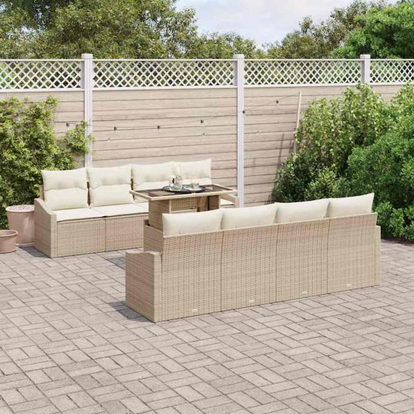 ARDEBO.de - 9-teiliges Garten Sofa Set mit Kissen Beige Poly Rattan