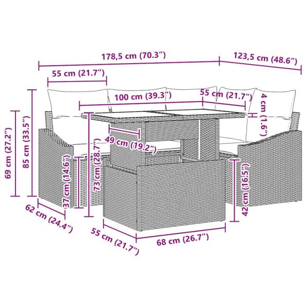 5-teiliges Garten Sofa Set mit Kissen Schwarz Poly Rattan