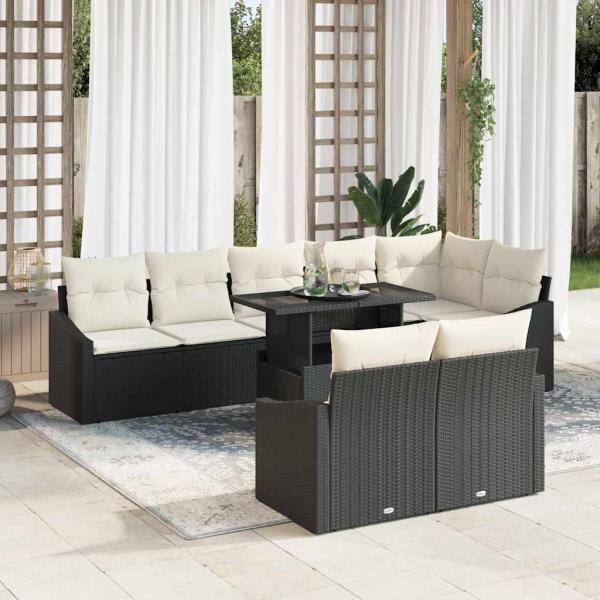 ARDEBO.de - Gartensofa-set 9 stk. Schwarz und Creme Poly-Rattan
