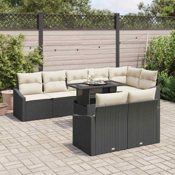 Gartensofa-set 9 stk. Schwarz und Creme Poly-Rattan