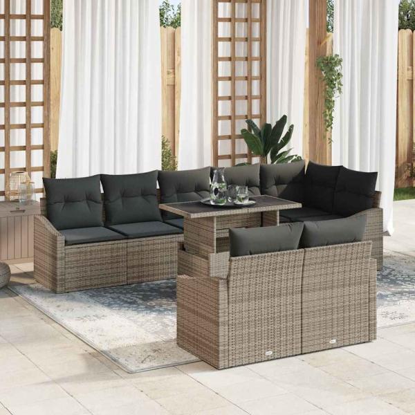 ARDEBO.de - 9-teiliges Garten Sofa Set mit Kissen Grau Poly Rattan