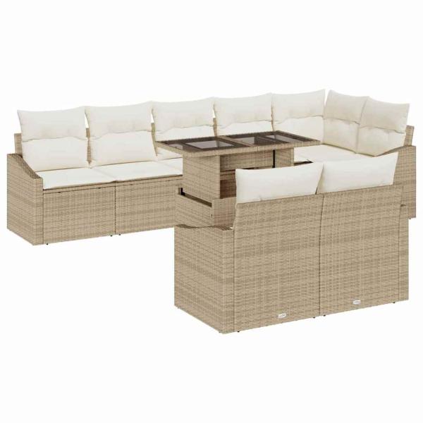 9-teilige Garten Sofa Set mit Kissen Beige Poly Rattan
