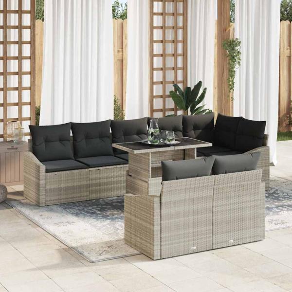 ARDEBO.de - 9-teiliges Garten-Sofaset mit Kissen Helles Grau Poly-Rattan