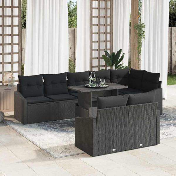 ARDEBO.de - 9-teiliges Garten Sofa Set mit Kissen Schwarz Poly Rattan