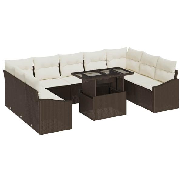ARDEBO.de - 10-teiliges Garten Sofa Set mit Kissen Braun Poly Rattan