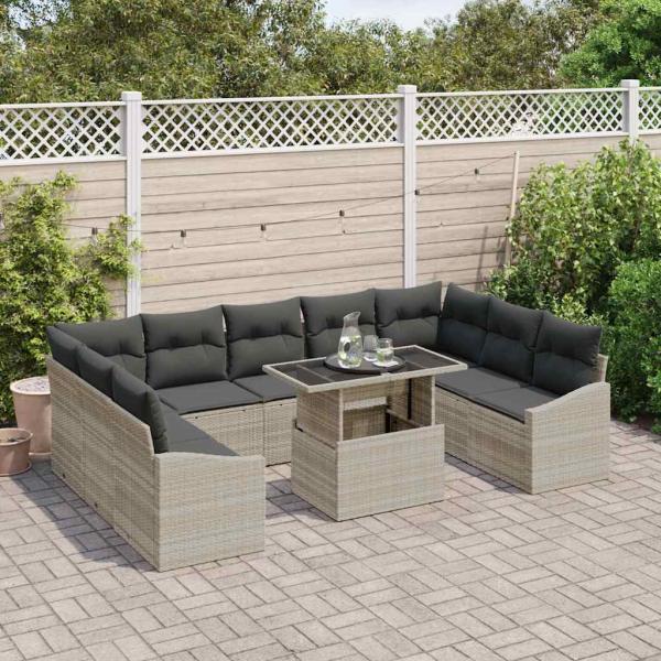 Sofa Set 10 Stk. Hellgrau Poly-Rattan