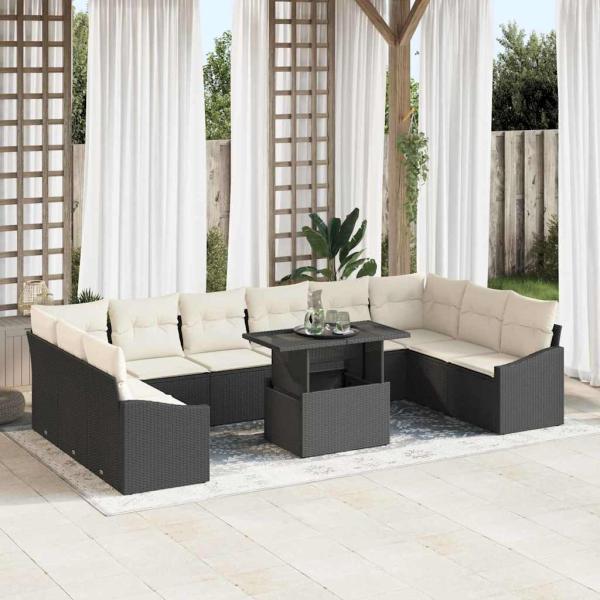ARDEBO.de - 11-teiliges Garten Sofa Set mit Kissen Schwarz Poly-Rattan