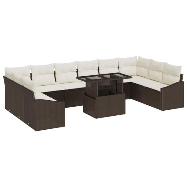 11-teiliges Garten Sofa Set mit Kissen Braunes Poly Rattan